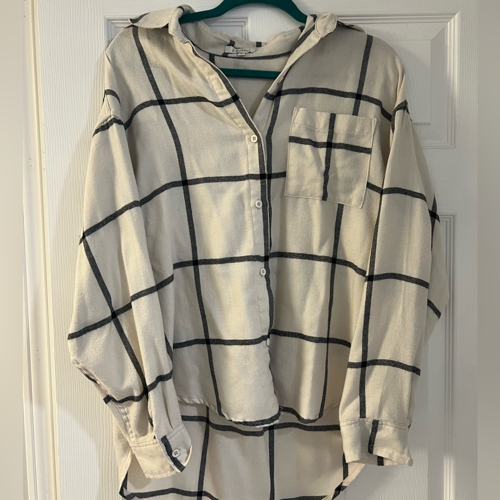 z-supply plaid button-up collared sweater